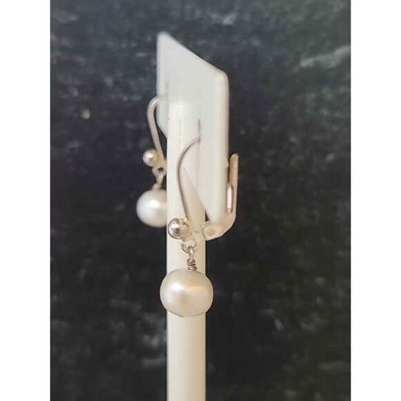 925 Sterling Silver Pearl Dangling Leverback Earrings Vintage, READ Description - Picture 4 of 10